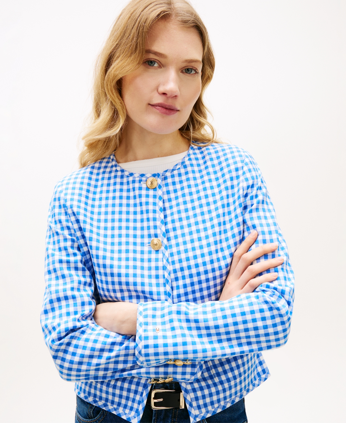 Tommy Hilfiger Women's Gingham Crewneck Lady Jacket