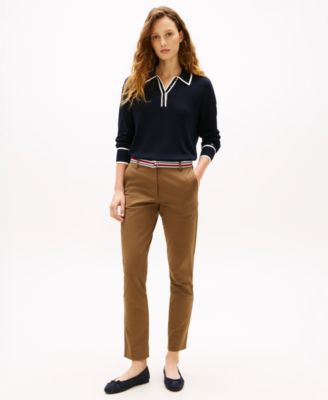 Women's Twill Slim Belted Chinos Pants