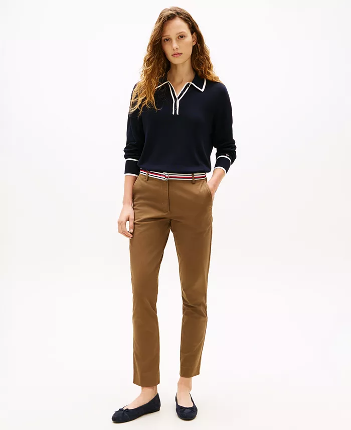 Women's Twill Slim Belted Chinos Pants - thumbnail 9