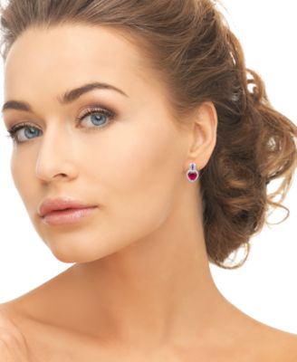 Lab Grown Ruby (3.3 ct. t.w.) & Lab Grown White Sapphire (0.52 ct. t.w.) Earrings in Sterling Silver