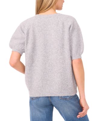 Women's Flower Embroidery Crewneck Cardigan Sweater