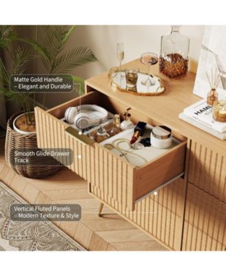 47" Wide Modern Fluted 6-Drawer Wooden Bedroom Dresser