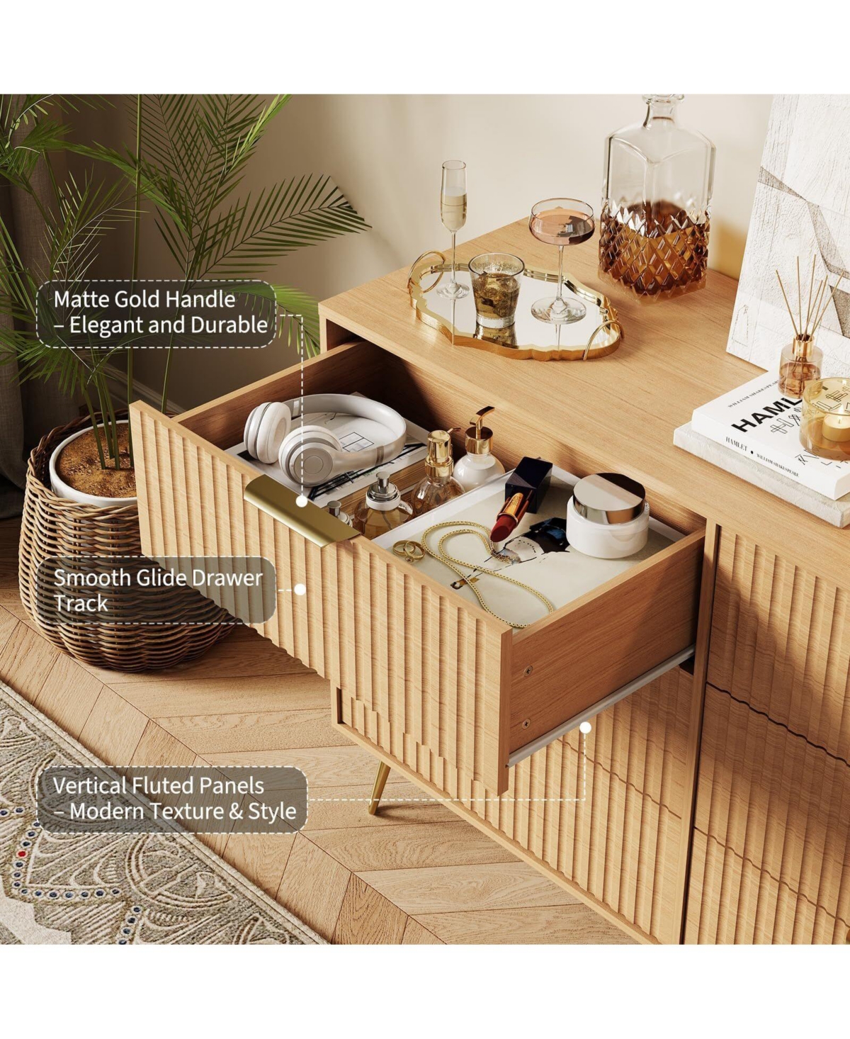 Gaomon 47" Wide Modern Fluted 6-Drawer Wooden Bedroom Dresser