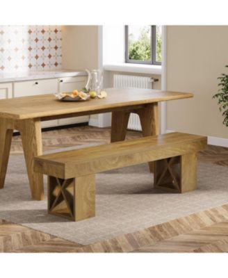 55-Inch Extra Long Dining Bench, Farmhouse Wooden Entryway Bench, Indoor End of Bed Stool, Brown