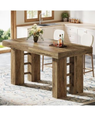 63-Inch Long Bar Table, Farmhouse Rectangular Counter Height Pub Table, Wood Home Bar Unit
