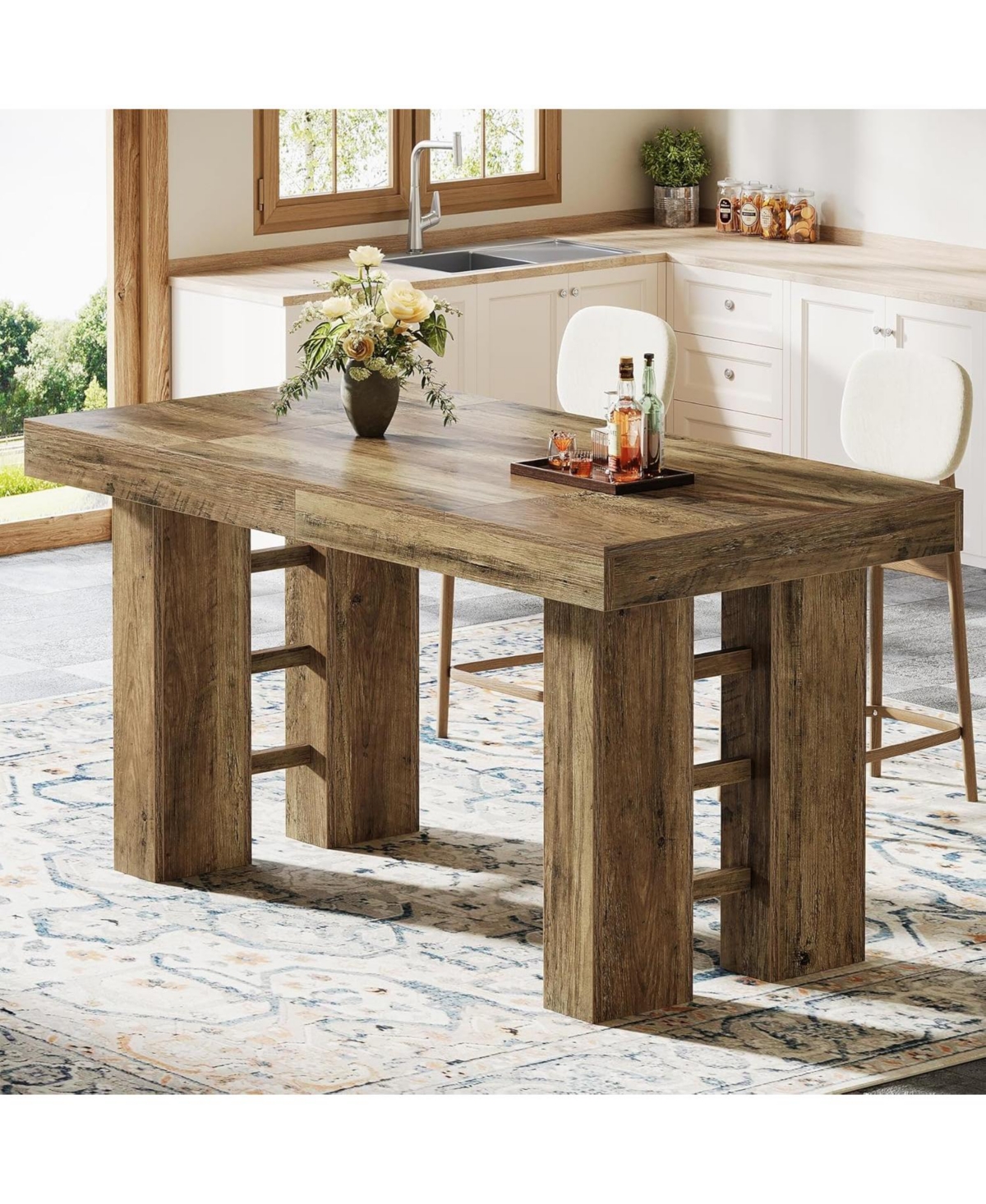 Tribesigns 63-Inch Long Bar Table, Farmhouse Rectangular Counter Height Pub Table, Wood Home Bar Unit