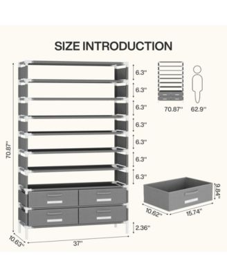 10-Tier Shoe Rack, with 4 Bins Drawers, for 32 Pairs Shoes
