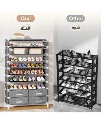 10-Tier Shoe Rack, with 4 Bins Drawers, for 32 Pairs Shoes