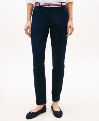 Women's Twill Slim Belted Chinos Pants