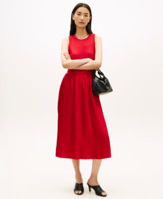 Women's Mix Media Pleated Sleeveless Midi Dress