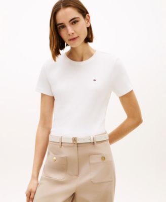 Tommy Hilfiger - Women's Rib Crewneck Short-Sleeve Slim T-Shirt