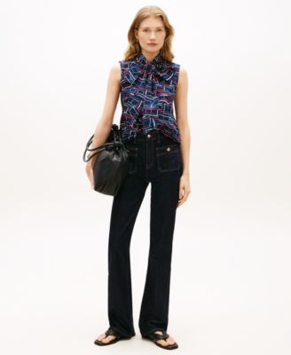 Women's Printed Bow Front Sleeveless Shirt