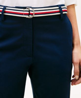 Women's Twill Slim Belted Chinos Pants