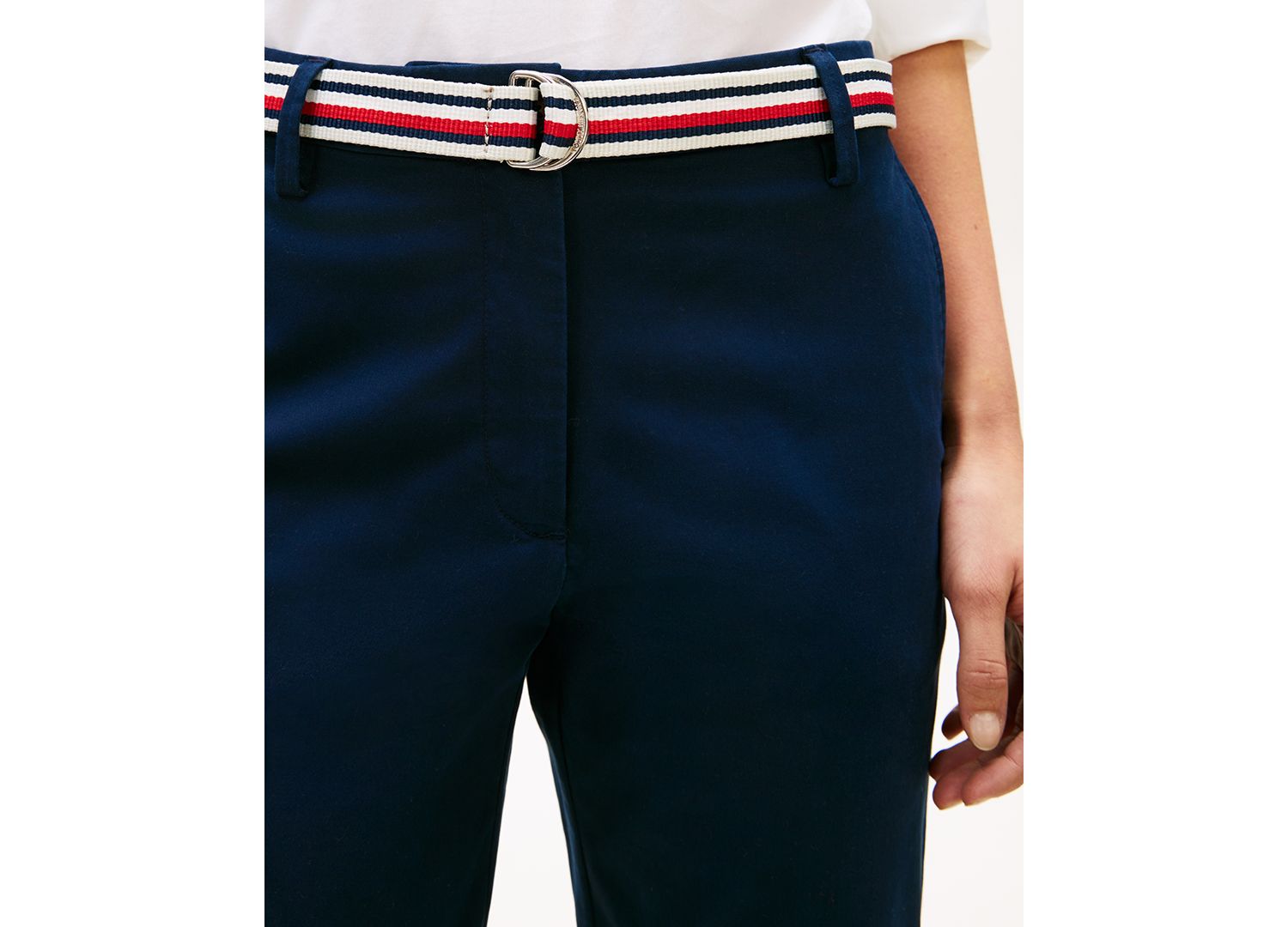 Women's Twill Slim Belted Chinos Pants