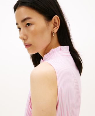 Women's Poplin Frill Collared Shirt Dress