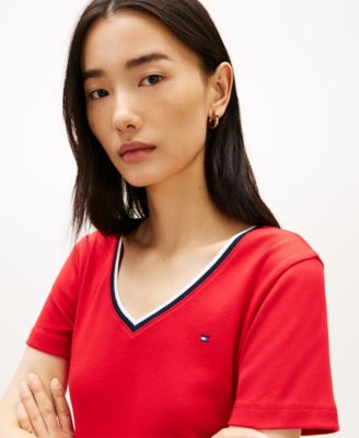 Women's Stripe Slim V-Neck Short-Sleeve T-Shirt