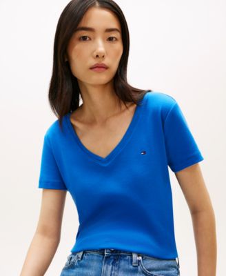 Women's Rib Slim V-Neck Short-Sleeve T-Shirt