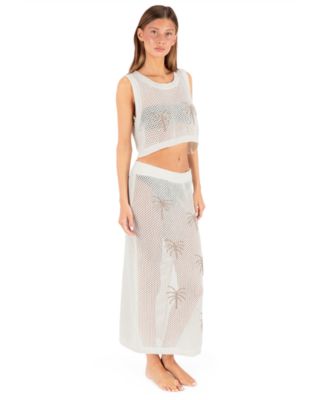 Women's Scoop Neck Embroidered Crochet Jacquard Swim Tank Top