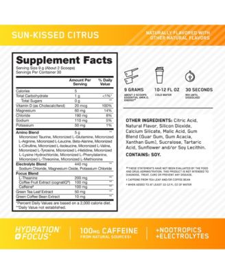 Essential Amino Energy Hydration Plus Focus Powder, Sun-Kissed Citrus, 30 Servings