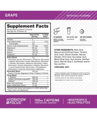 Essential Amino Energy Hydration Plus Focus Powder, Grape, 30 Servings