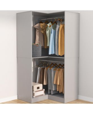 Freestanding Corner Closet Organizer with Hanging Rods, Space-saving Closet System for Walk-in Closet