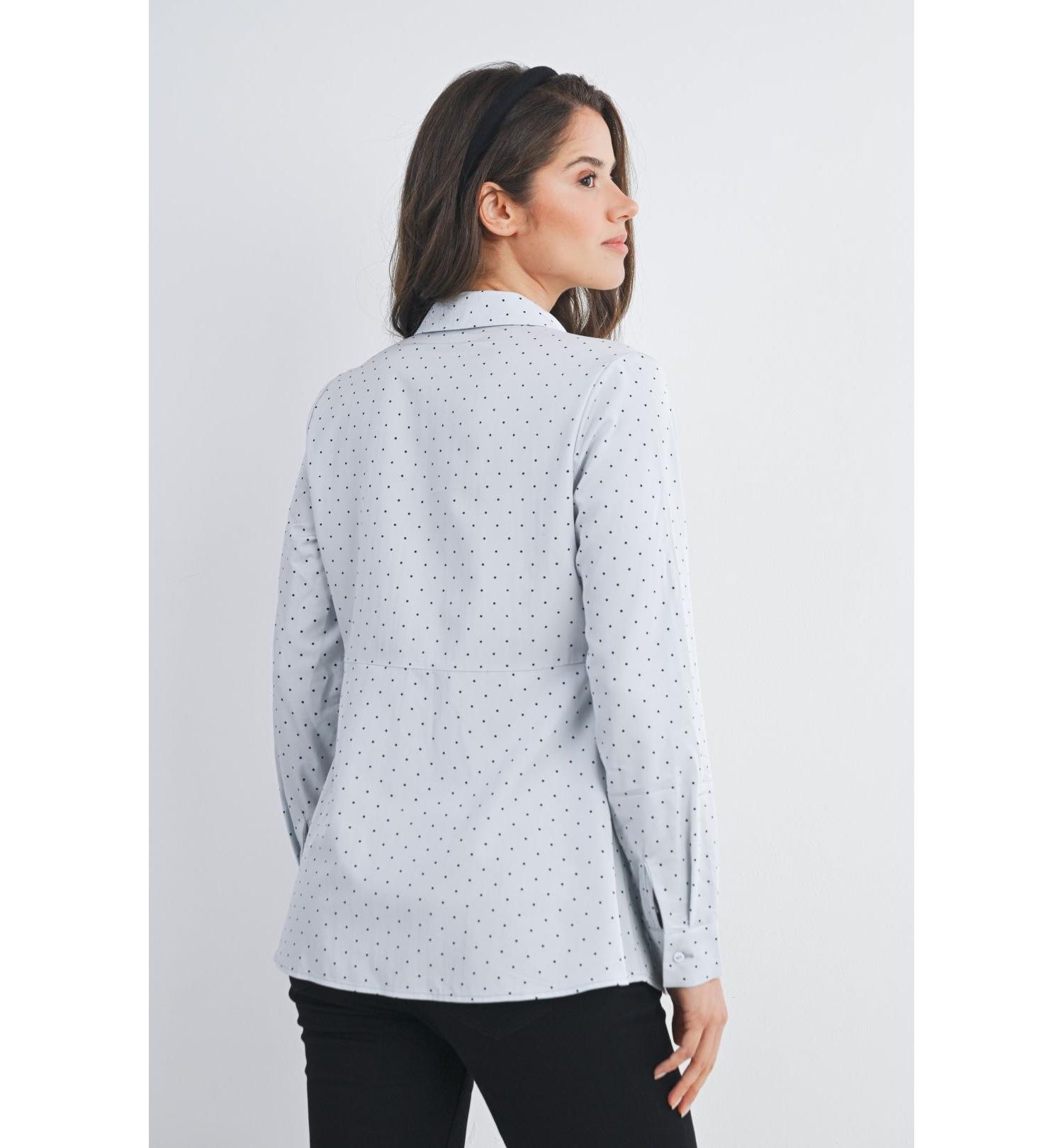 Maternity Button Down Polka Dot Long Sleeve Nursing Top