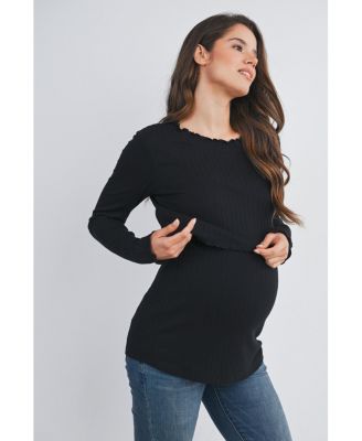 Maternity Long Sleeve Ribbed Double Layer Nursing Top