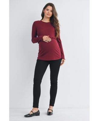 Maternity Long Sleeve Ribbed Double Layer Nursing Top