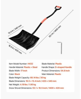 Snow Shovel, 17" Wide Plastic Blade w/ Aluminum Edge, D-Handle, Lightweight Driveway Snow Shovel