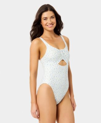 Women's Ditsy Wide Rib Tunneled One-Piece Swimsuit