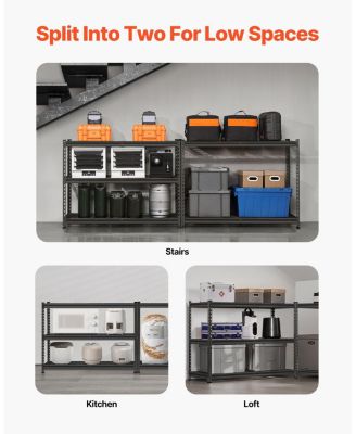 5-Tier Storage Shelves, 2500-Lb Capacity, 18"D x 48"W x 72"H, Adjustable Heavy-Duty Utility Rack, Black