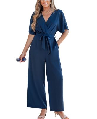 Women's Elegant Navy Jumpsuit with Waist Tie Belt