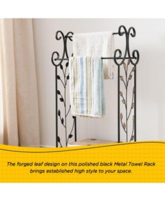 Black Metal with Gold Leaf Free Towel Rack Stand with Shelf