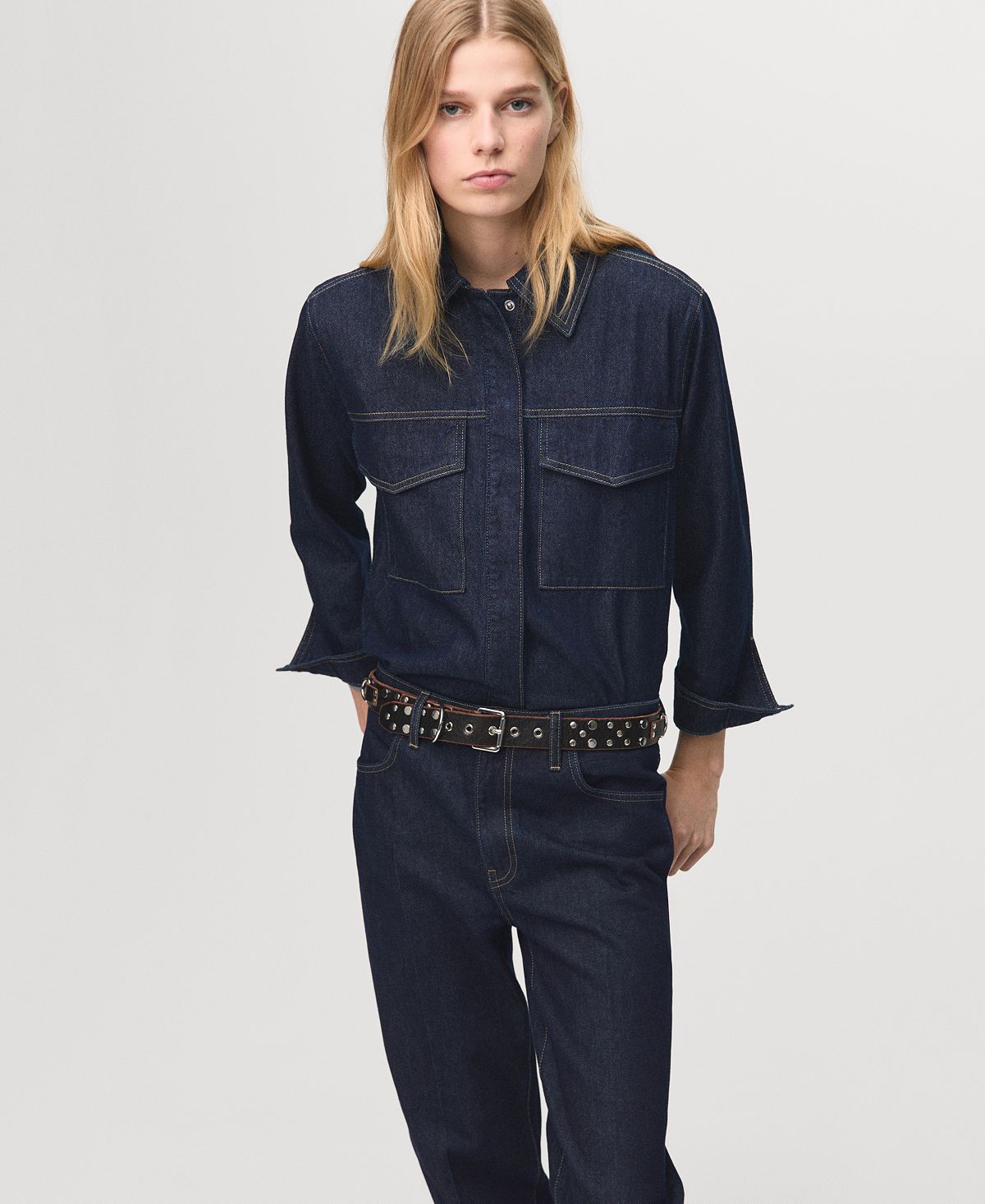 Mango Women's Seam Detail Straight-Leg Jeans view 3 — MAYCSS fashion products
