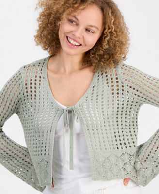 Juniors' Tie-Front Open-Knit Cardigan
