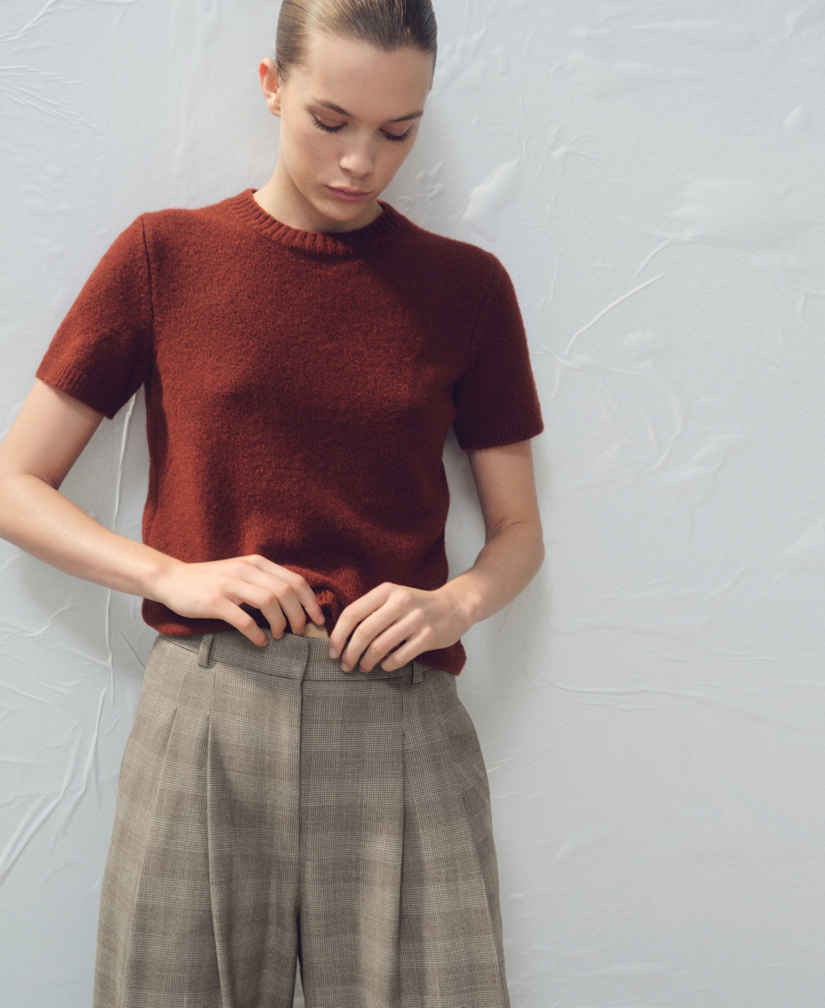 Mango Women's Wide-Leg Check Suit Pants