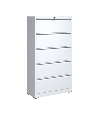 5 Drawer Metal Lateral File Cabinet, White Filing Cabinet with Lock, Lockable File Cabinet for Home Office, Locking Metal File Cabinet