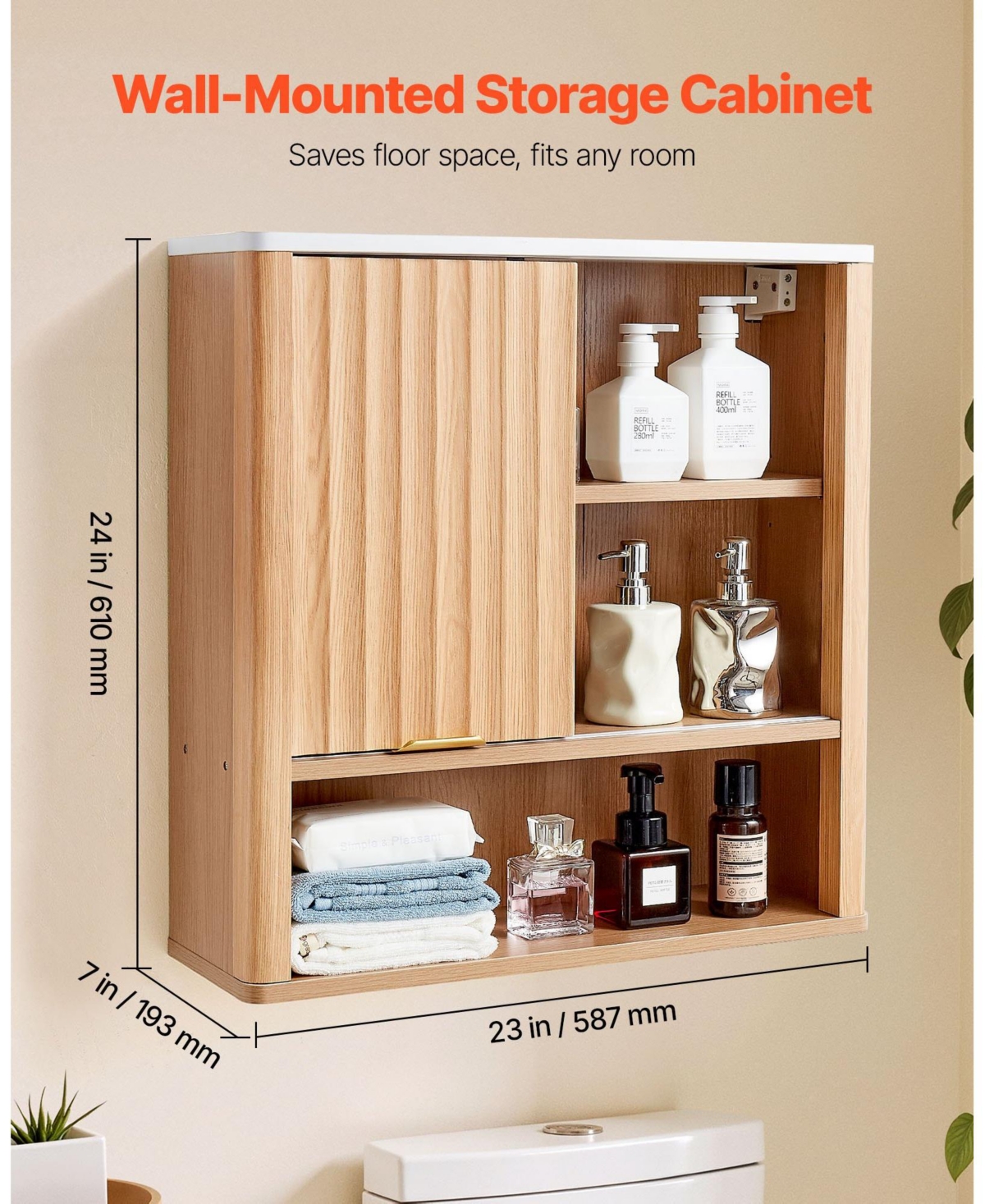 Volenca Bathroom Wall Cabinet, Single Door, Adjustable Shelf, Wall-Mounted Over-Toilet Storage w/ Open Shelves