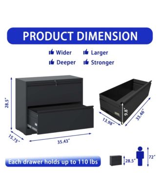 Lateral File Cabinet 2 Drawer, Black Filing Cabinet with Lock, Lockable File Cabinet for Home Office