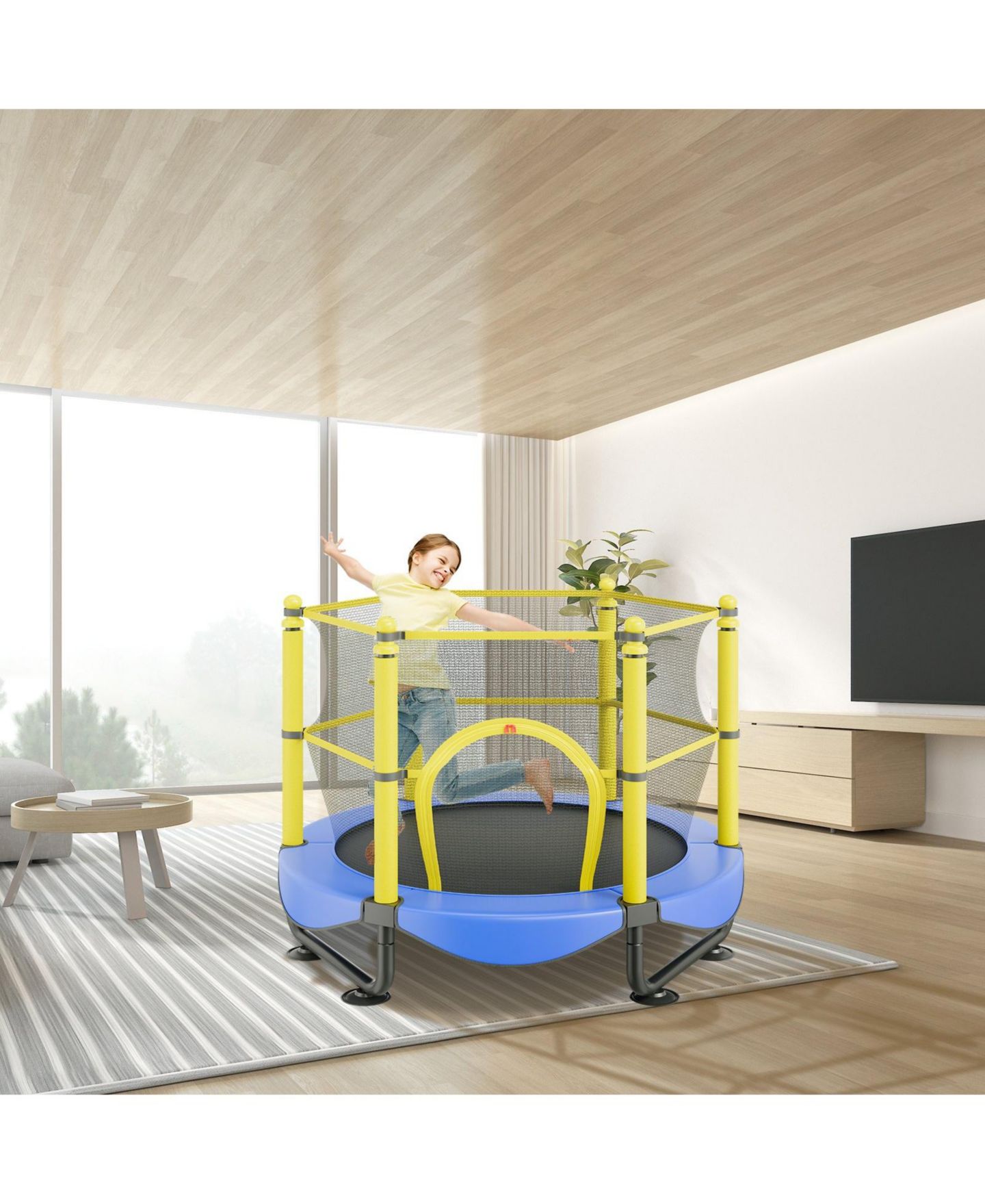 Детская игрушка Mecale Kids' Trampoline, 5 ft, Indoor/Outdoor with Enclosure Net & Basketball Hoop, Ages 3+, цвет: Синий — фото 2