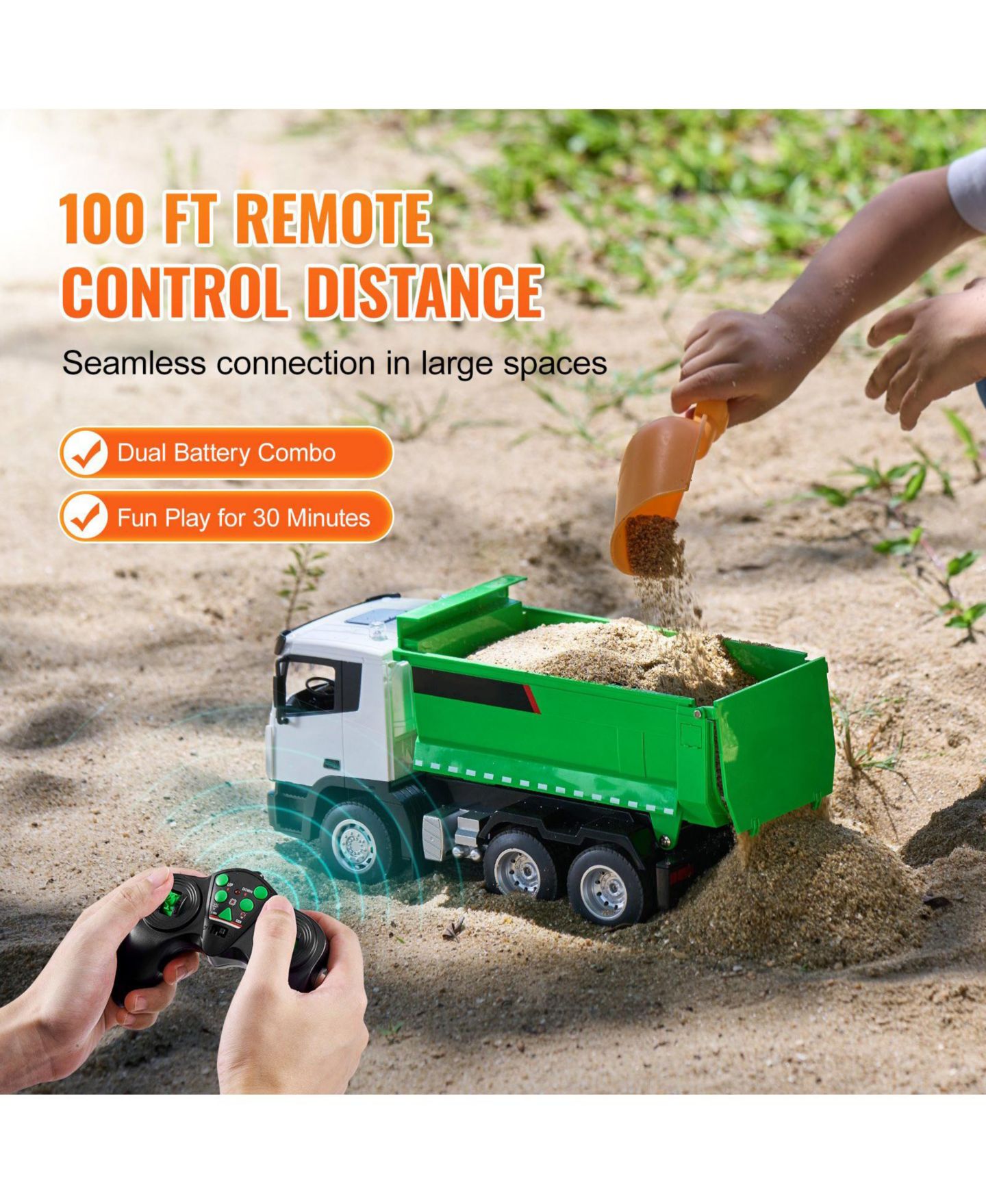 Детская игрушка Slickblue 1:18 Scale 9-Channel Remote Control Dump Truck, цвет: Зелёный / Белый — фото 6