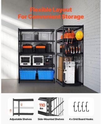 5-Tier Storage Shelves, 3000-Lb Capacity, 24"D x 48"W x 72"H, Adjustable Heavy-Duty Utility Rack, Black