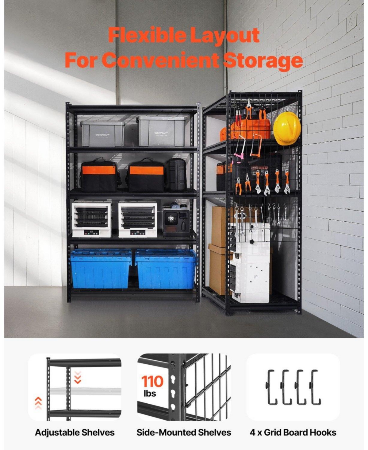 Mecale 5-Tier Storage Shelves, 3000-Lb Capacity, 24"D x 48"W x 72"H, Adjustable Heavy-Duty Utility Rack, Black