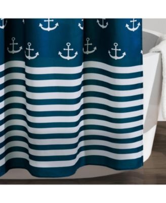 Navy White Anchor Pattern Polyester Shower Curtain, 72-Inch