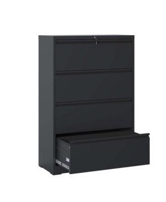 Lateral File Cabinet 4 Drawer, Black Filing Cabinet with Lock, Lockable File Cabinet for Home Office