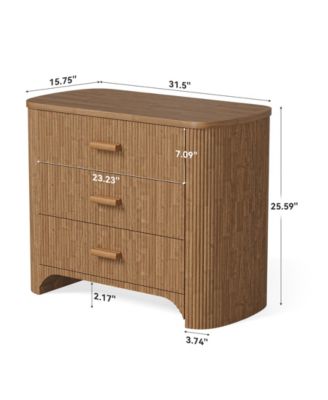 Large Nightstand with 3 Drawers Set of 2, Mid Century Modern Oversized Bedside Table, Wide Nightstand with Fluted Striped Panel