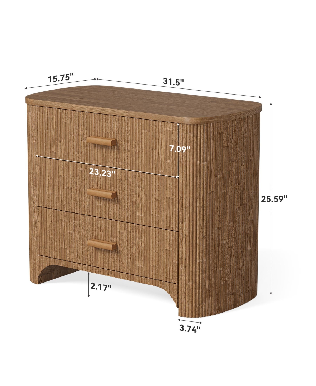 Tribesigns Large Nightstand with 3 Drawers Set of 2, Mid Century Modern Oversized Bedside Table, Wide Nightstand with Fluted Striped Panel