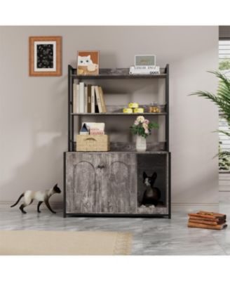 Cat Litter Box Enclosure with Scratch Pad,2 Doors