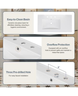 36 in. Bathroom Vanity with Ceramic Sink Combo, Abundant Storage Cabinet with 2 Soft Close Doors and 5 Drawers