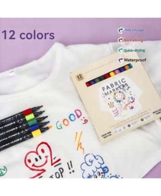 12 Colors Fabric Marker, DIY Graffiti Art Marker Set for T-shirts, Clothes, Canvas Bags, Hats, Shoes and Tote